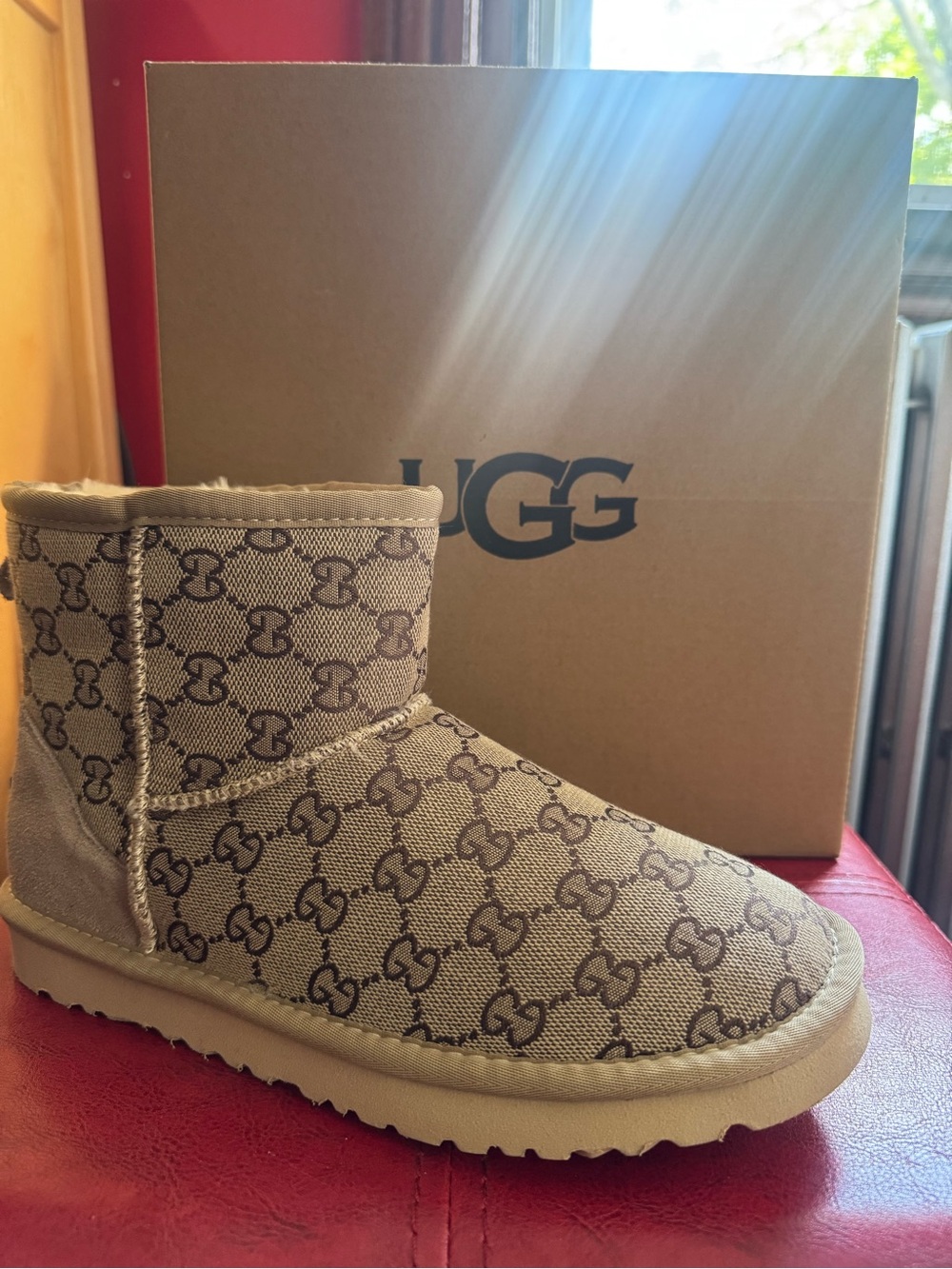 UGG Classic Mini Logo-Print Boot in Beige